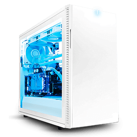 this custom designed computer is pure white on the outside with frosty blue detailing on the inside